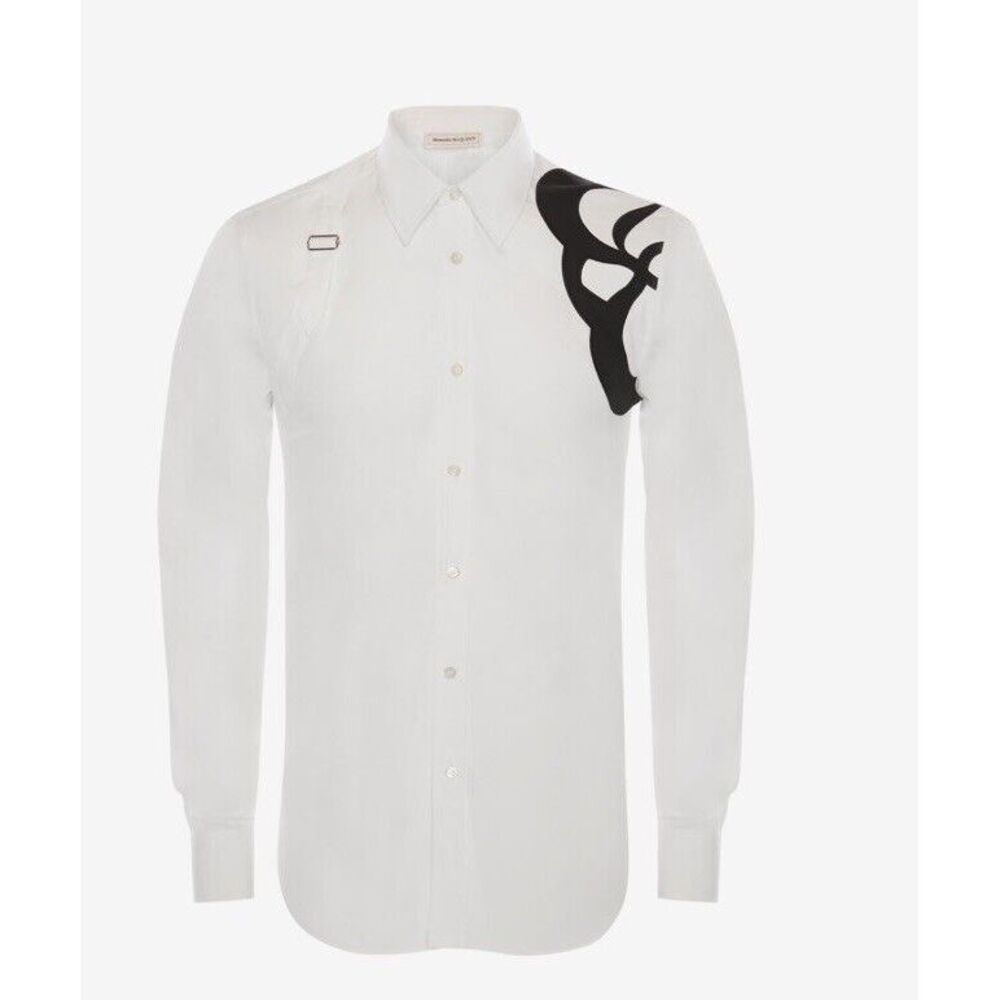 Alexander McQueen White Dress Shirt with Black Shoulder Motif